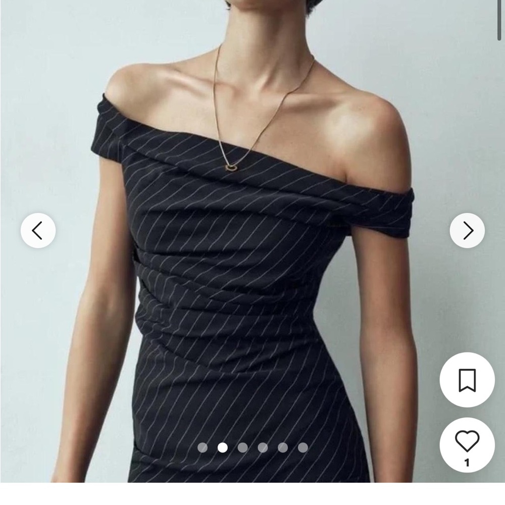 Zara Black Pinstripe One Shoulder Dress